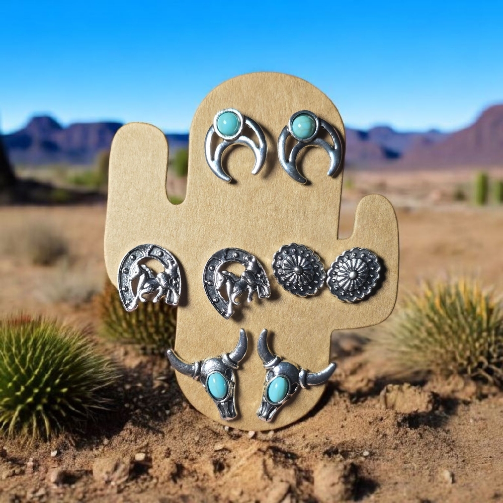 Silver and Turquoise Western Earrings Set